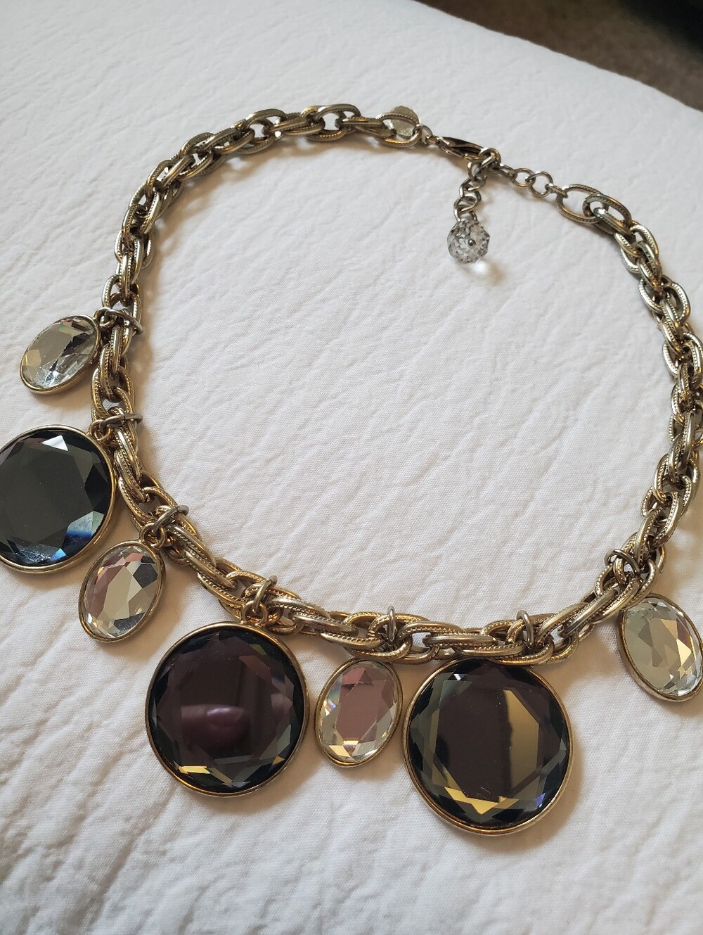 White House Black Market Gold-Tone Necklace with Gray and Clear Faceted Stones